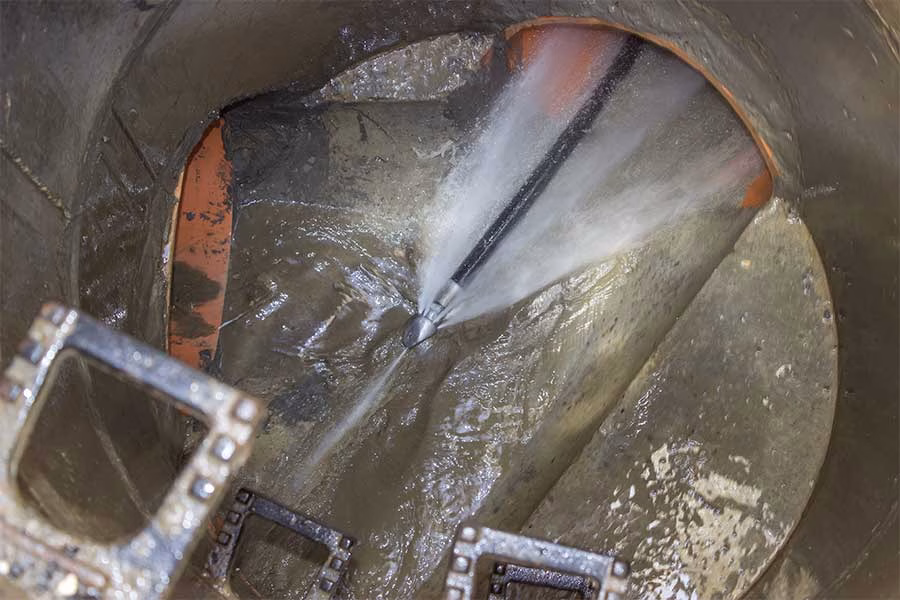 High-pressure water jet cleaning pipe