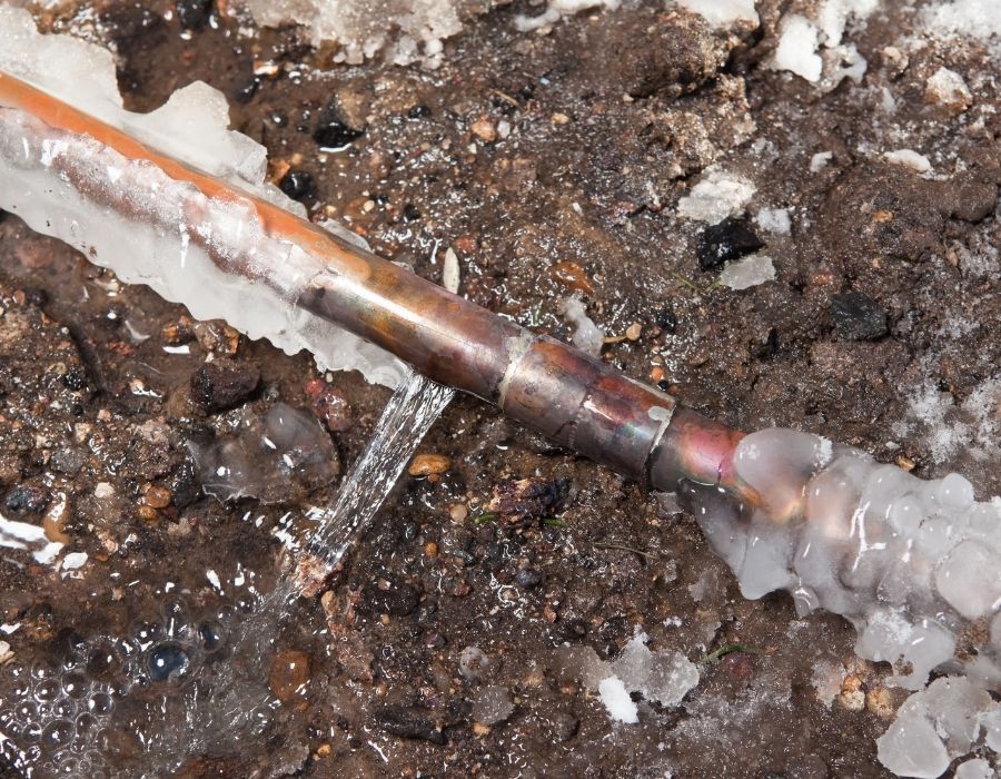 Frozen pipe repair in progress