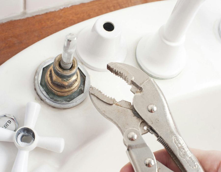 Sink installation in progress