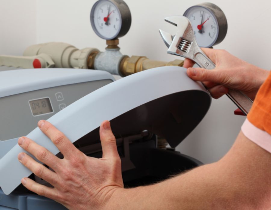 Water softener maintenance in progress